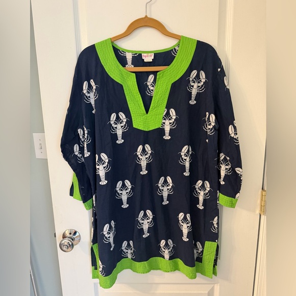 Other - Navy Lobster Print Tunic/Swim Cover Up with Bright Green Trim Great Condition!